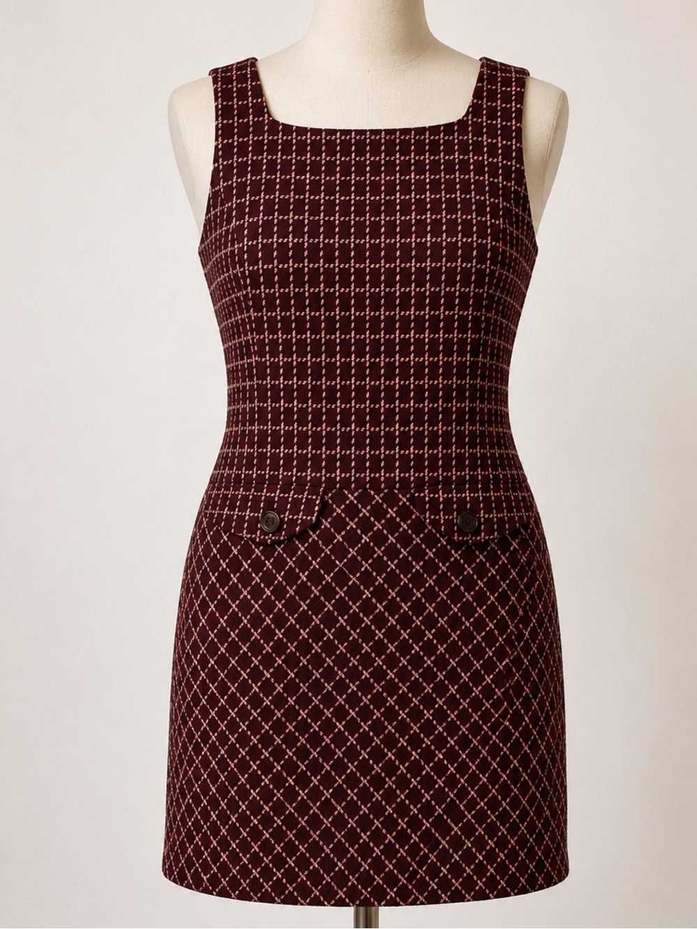 LOFT Classic Tailored Burgundy Plaid Sleeveless Dress SizeOP